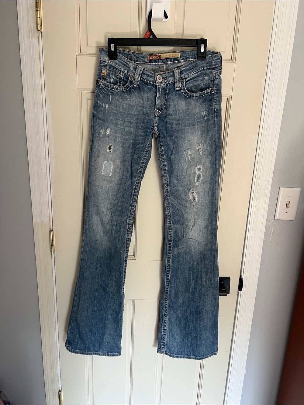 Big Star Women's Light Blue Flare Jeans with Distressed Detail